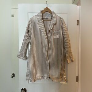 Kip Sleepwear Tan White Striped  Robe 💯 Egyptian Cotton Made In Canada Tobe M